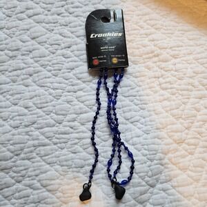 Croakies WORLD CORD CZECH Sunglasses/Eyeglass Necklace Retainer Blue Beaded